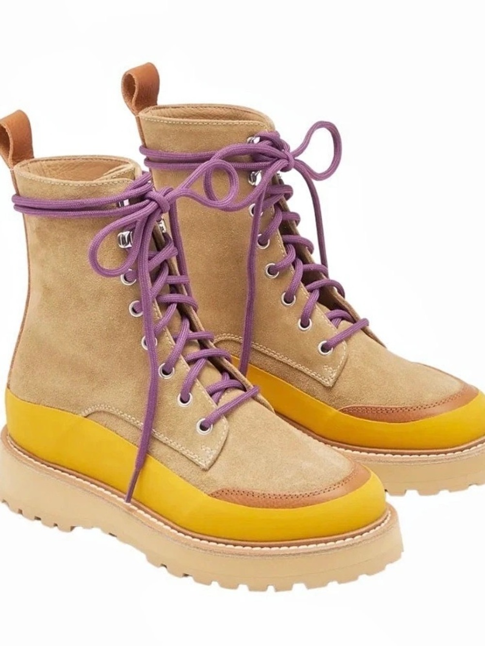Diemme x Ulla Johnson Women's Brown & Yellow Lace-Up Boots US 8.5
